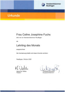 Urkunde Celine Fuchs