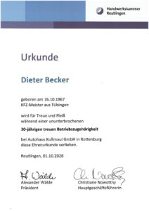 Urkunde Dieter Becker